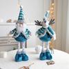 Christmas Doll Ornament Plush Standing Santa Claus Reindeer Snowman Figure with Telescope Leg Blue Gnome Doll Toy for Tree Fireplace Window Table