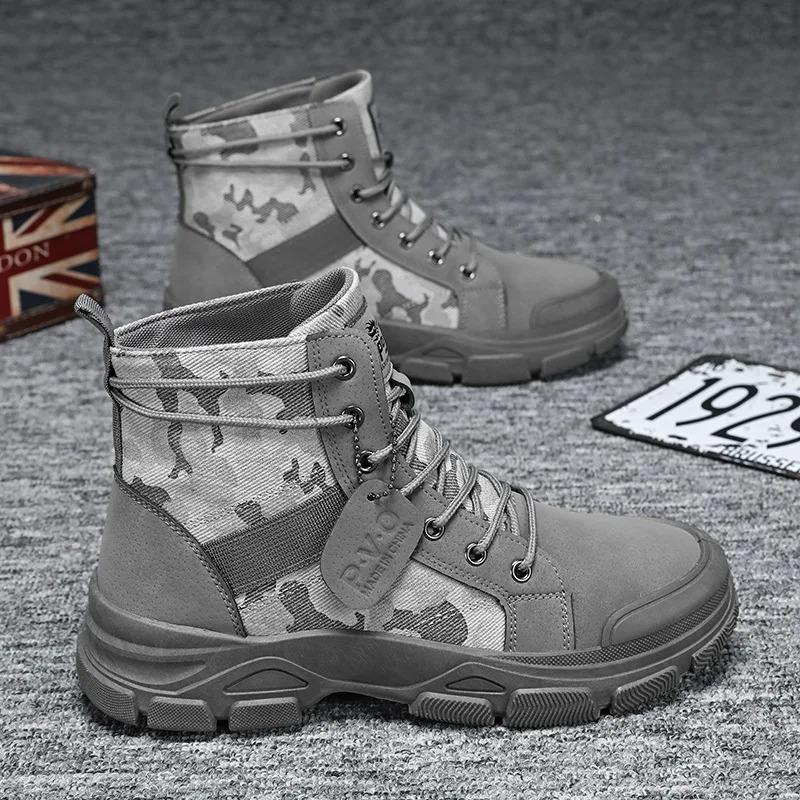 Men‘s High Top Boots Camouflage Training Boots Lace-Up Ankle Boot Classic Breathable Canvas Boots for Men Non Slip Hiking Shoes