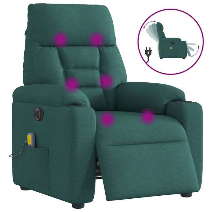 VidaXL Electric Reclining Massage Armchair Dark Green Fabric 3303028