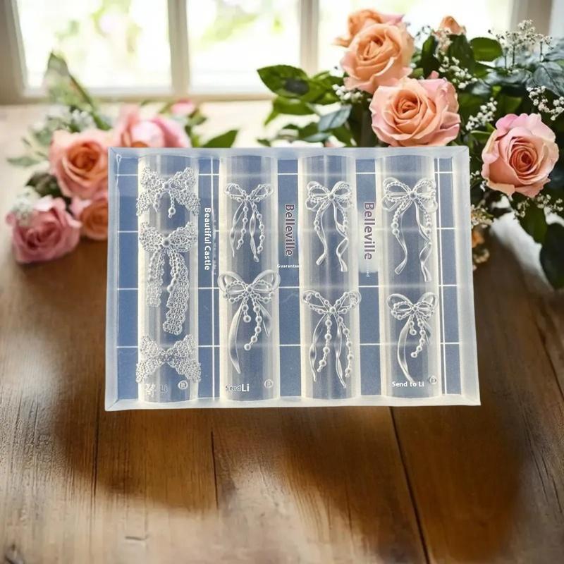 Bowknot Nail Mold in 3D Silicone; Transparent Templates for Flower Heart Lace Nail Art Designs