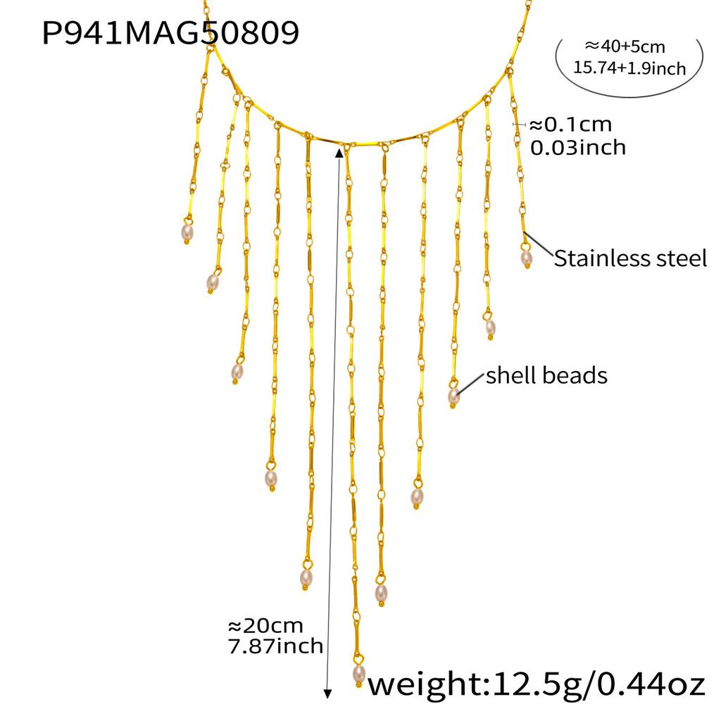 Милое ожерелье с бахромой из нержавеющей стали с 18-каратным золотым покрытием, водонепроницаемое, не тускнеющее, колье-каскад с длинными кисточками для женщин