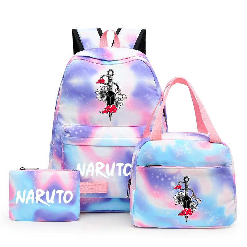 3Pcs/set Anime Naruto Backpack Back To Schoobag with Lunch Bag for Teen Gir Boy Student Bookbag Men Women Leisure Travel Bag
