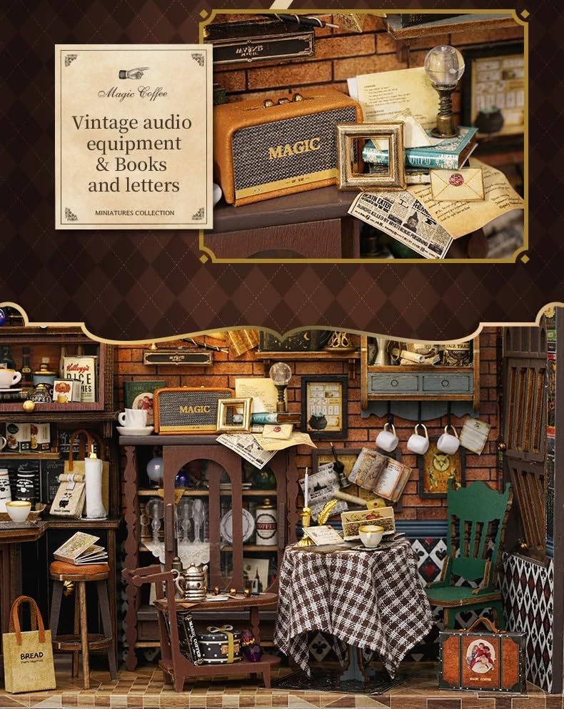 Dollhouse Handmade Kit Set Miniature Vintage Coffee Shop Retro Coffee Shop (t-FREAK)