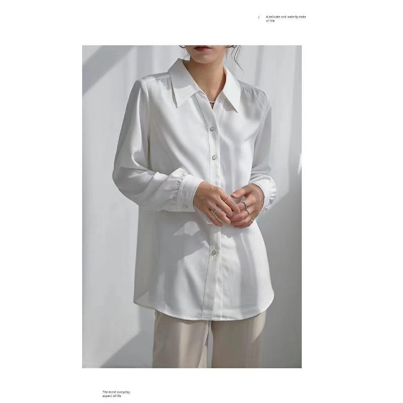 Повседневная женская рубашка, белая рубашка с длинными рукавами, женская, для холодного ветра, для женщин, для пожилых, с чувством профессионального темперамента, драпированная, устойчивая к складкам блузка
