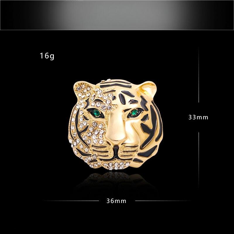 European and American high-end rhinestone tiger brooch, collar pin, vintage men's chest flower, clothing accessories, suit alloy brooch