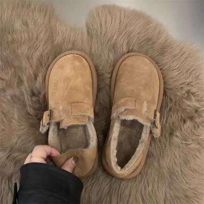 2024 Новые женские туфли Sen Series Khaki Flat Shoes Французские ретро-туфли Lefu Shoes Frosted Boken Shoes Осень и зима
