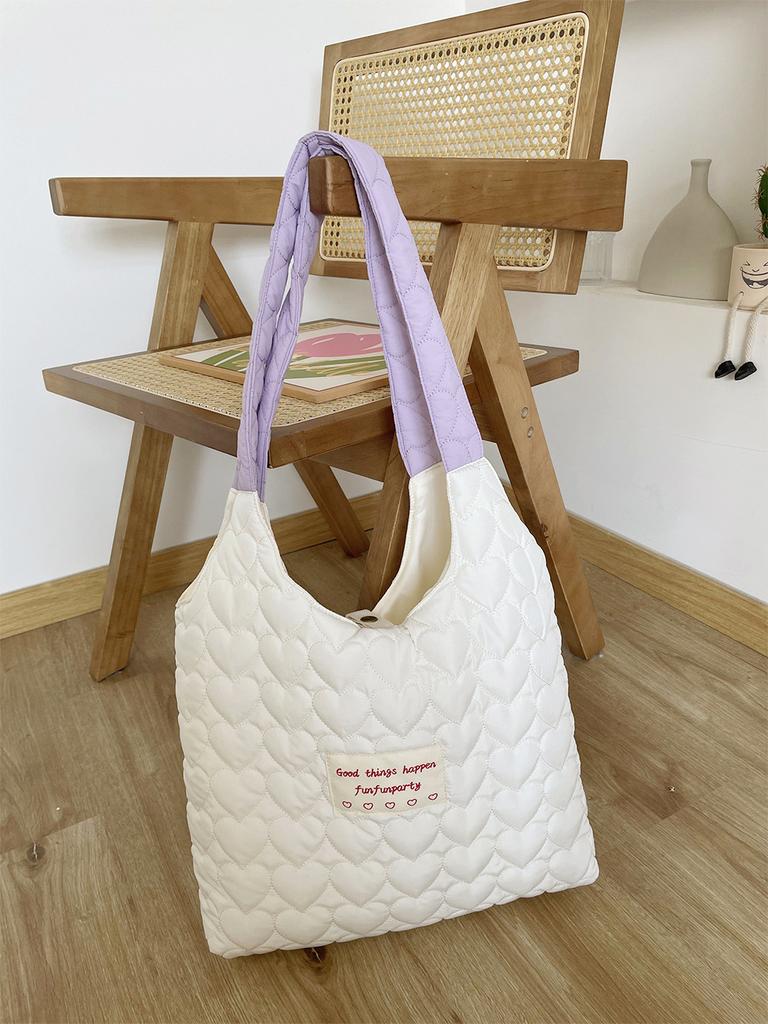 Love Quilting Padded Women's Shoulder Bag Contrast Color Female Vest Shopping Bags Large Capacity Girls Book Tote Handbags