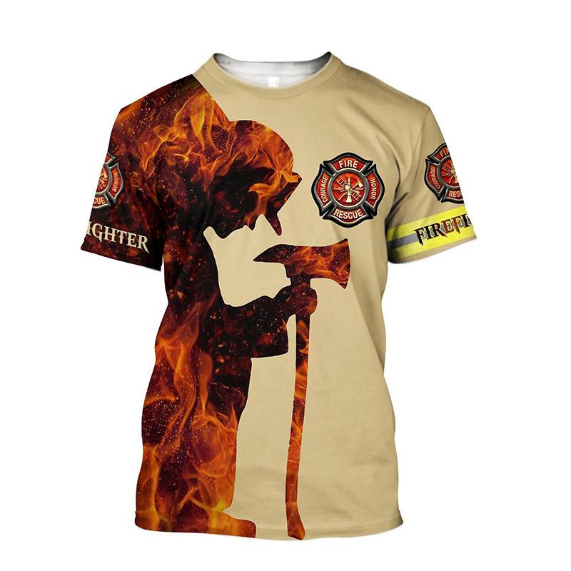 Summer 3D Firefighter Fireman Print T Shirt Kid Fashion Streetwear Short Sleeves Harajuku Clothing Gym T-shirts For Men Tees