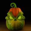 Halloween Pumpkin Face Statue Spooky 3D Printed Green Elf Pumpkin Figurine Collectible Christmas Ornament for Home Decor