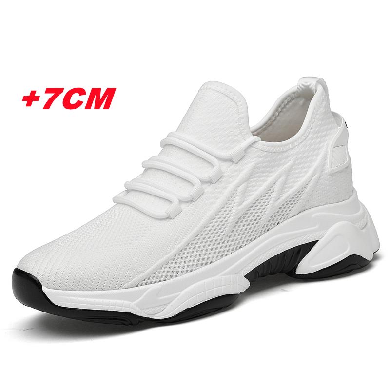Summer Hollow Breathable Mesh Height Incresing Sneakers Men Shoes Elevator 7cm Outdoor Leisure White Casual Lift Man Shoes Tall
