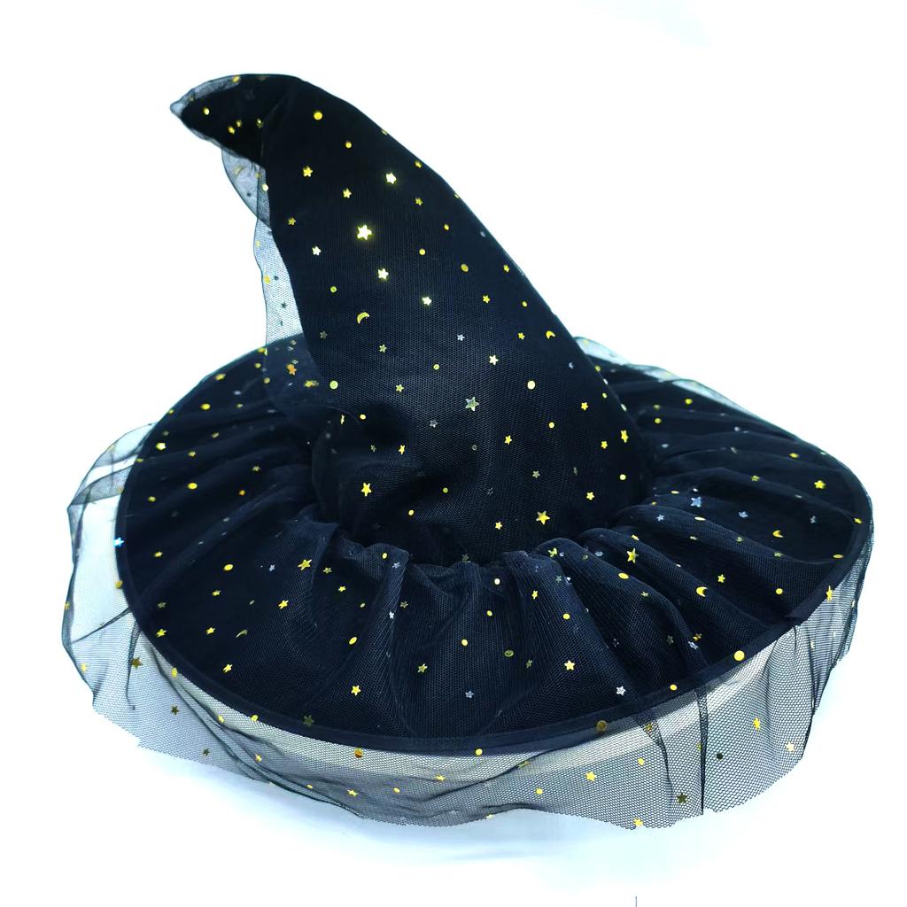 Хэллоуинская шляпа ведьмы с изогнутыми полями и мятым бархатом, готическая сетчатая вуаль для женского костюма колдуна, тканевый материал