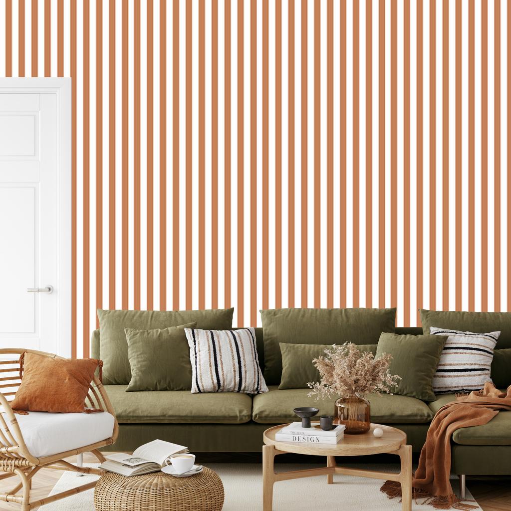 White and orange striped wallpaper for living room and bedroom 50x1000