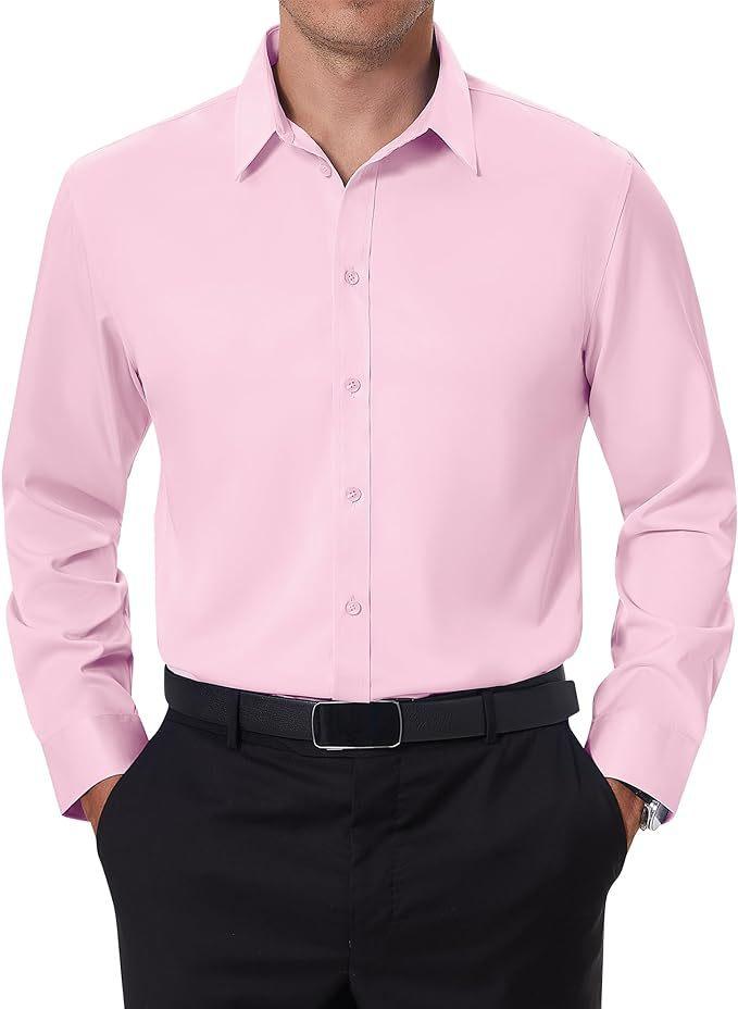 Мужская рубашка с четырехсторонней эластичностью business casual с пуговицами длинный рукав однотонная не требует глажки