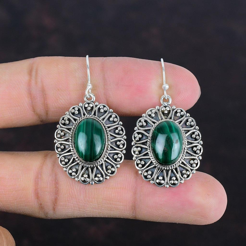 Серьги из малахита, драгоценные камни, серьги ручной работы, серьги из стерлингового серебра 925 пробы, ювелирные изделия из малахита высшего качества, винтажные серьги, подарки для нее