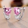 Cut Stone Heart Pink Cz Zircon Drop Earrings Women Cz Drop Earrings Bride Wedding Trendy Jewelry Silvery Color Jewelry