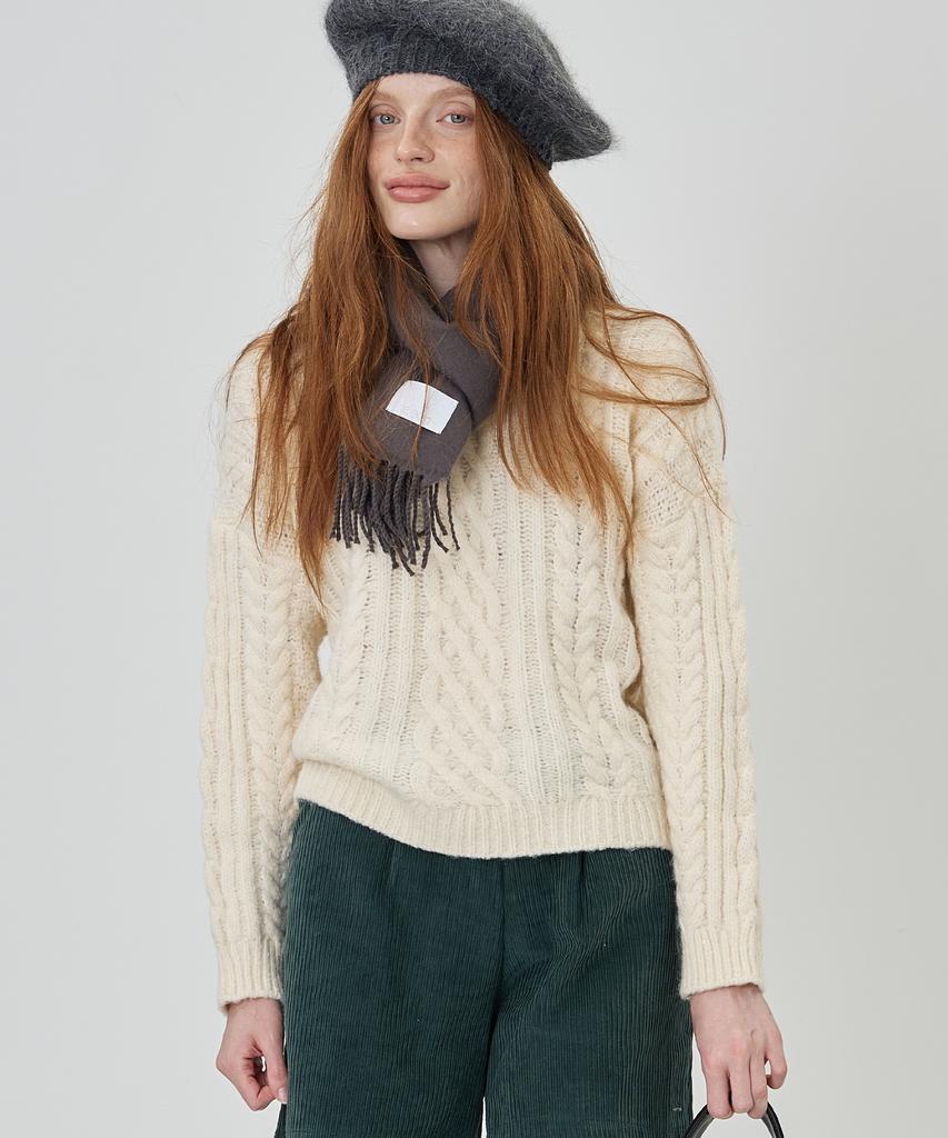 THE-ABON Soft Round Cable Knit Oatmeal