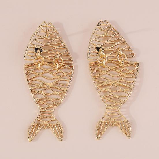 1 пара женских висячих серег в форме рыбы, лепестков из нержавеющей сплава, преувеличенных украшений для ушей, ювелирных изделий, длинных висячих сережек для выпускного вечера