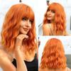 ALAN EATON Short Wavy Synthetic Wig Ginger Orange Bob Wigs With Bangs for Women Halloween Cosplay Party Natural Hair Wig Heat Resistant