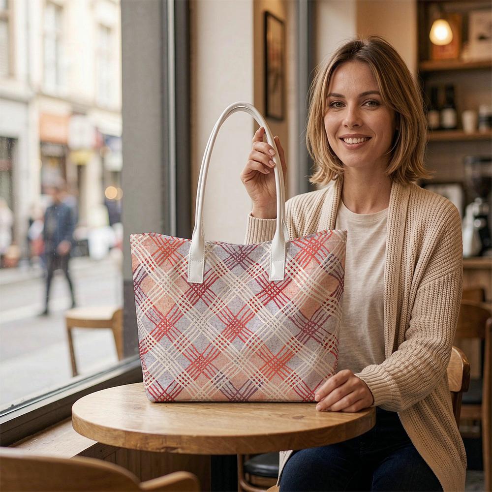Stylish Plaid Tote with Soft Straps Lightweight Versatile Shoulder Bag for Daily Use