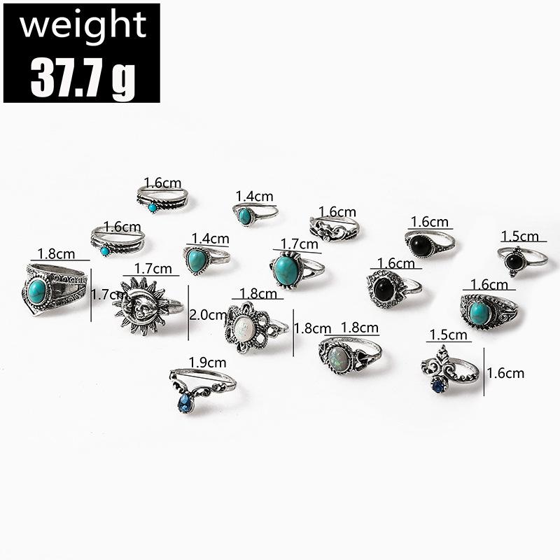 European and American Turquoise Ring Retro Bohemian Geometric Turquoise Ring Micro-set Tail Ring