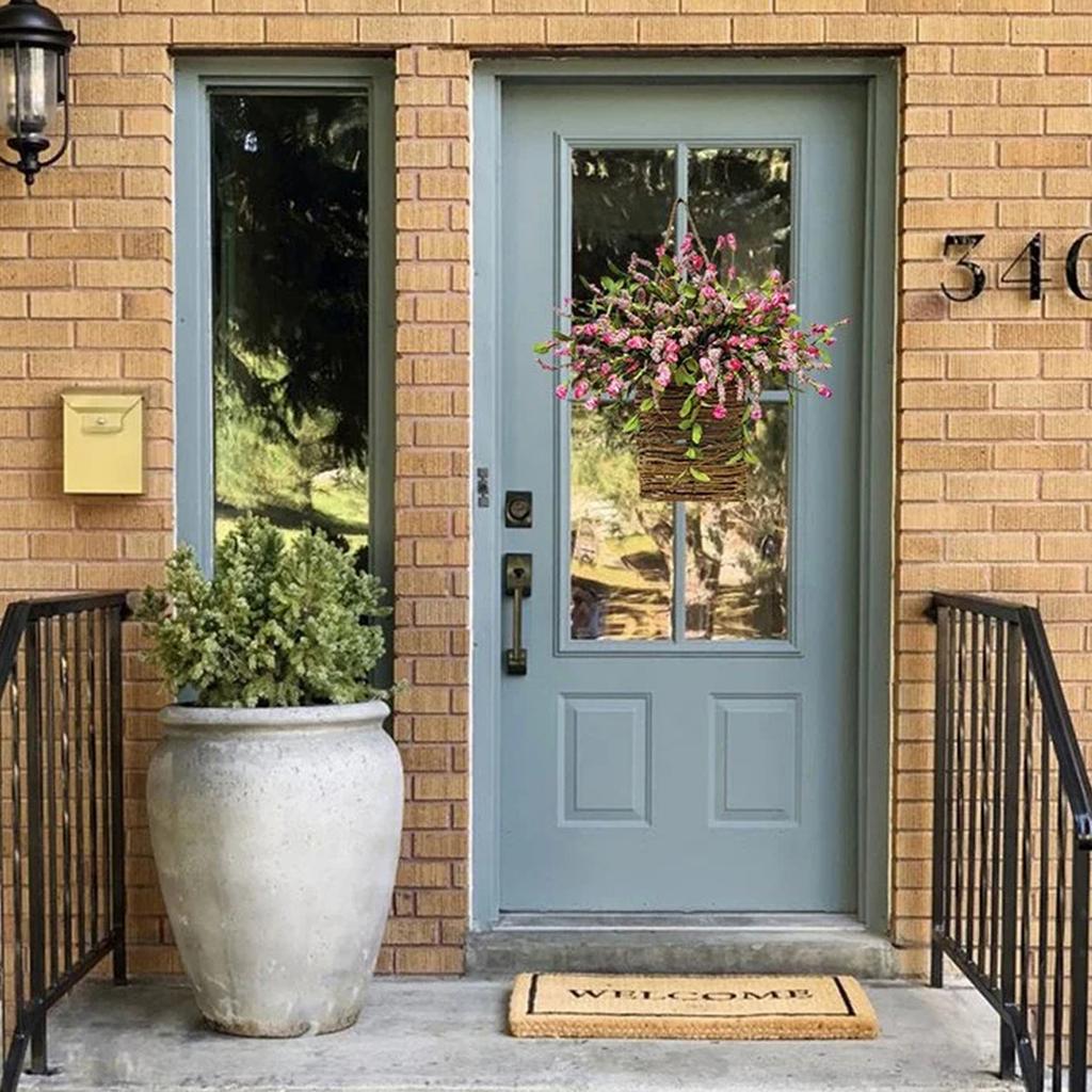 Door Hanger Basket Decorative Door Hanging Basket Wreath Front Door Artificial Wildflowers Basket for Home Wedding