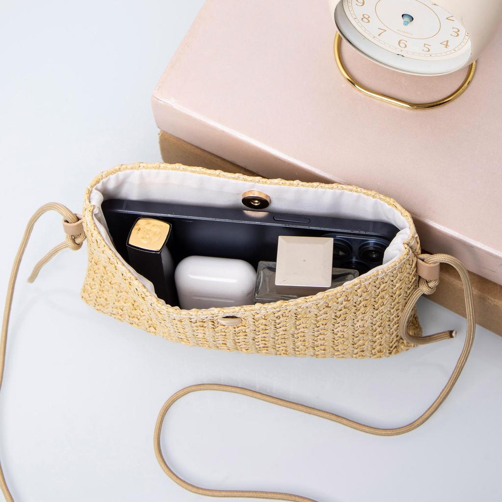 Knit Flower Summer Beach Woman Khaki Clutch Rattan Woven Women Straw Bag Adjustable Shoulder Bag Handbag CLE