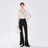 Qiusyiren Women's High-Waist Black Flare Casual Pants