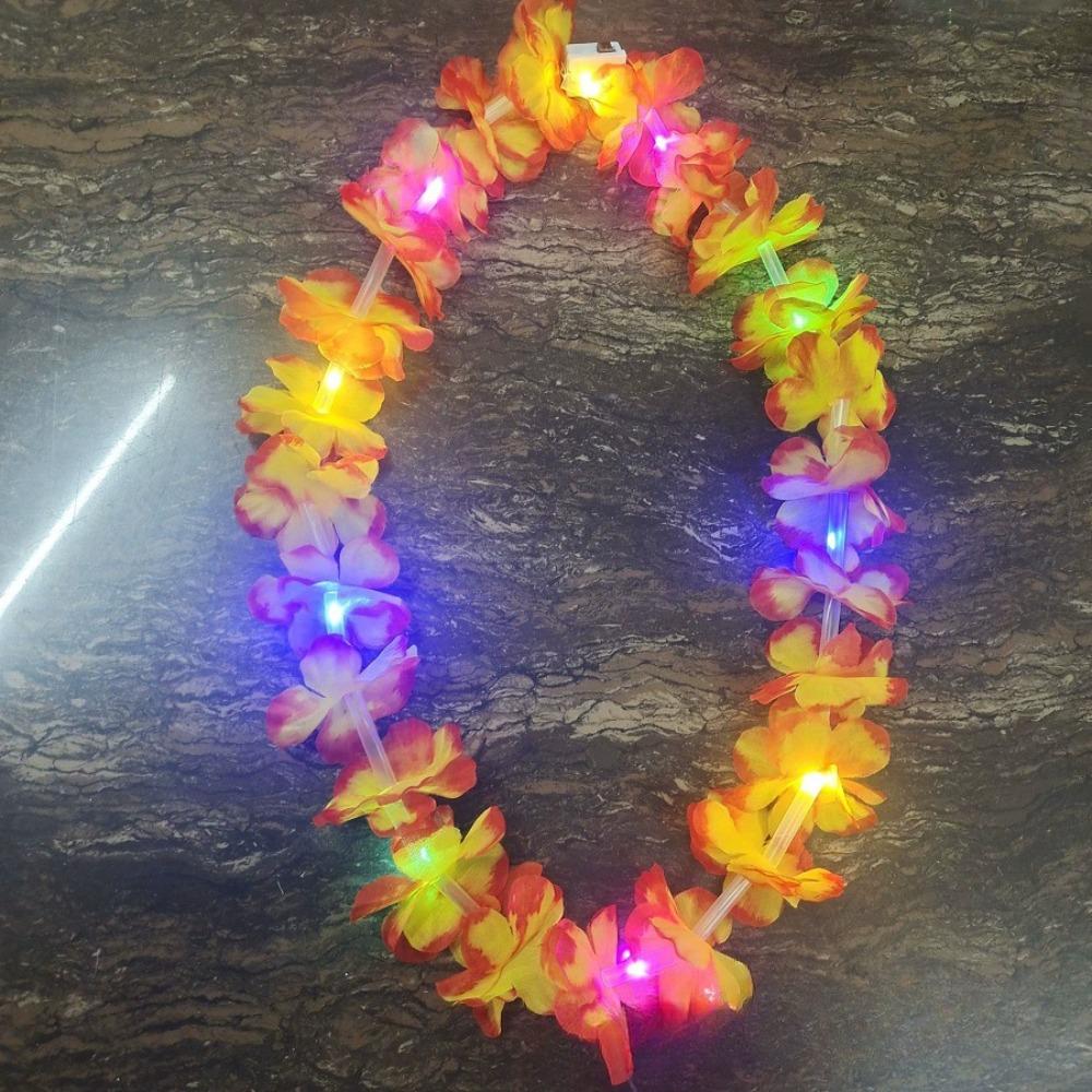 Silk Petal LED Hawaii Leis Beach Accessories Glow Necklace Light Up Lei Event Decoration