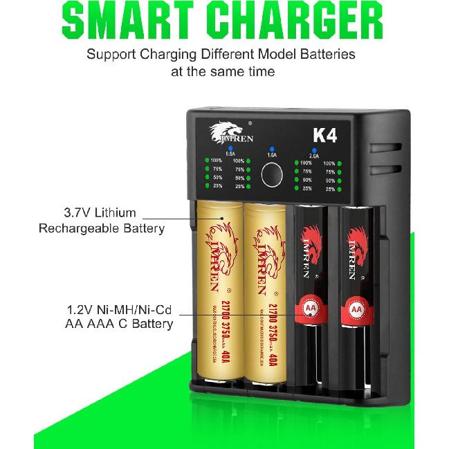 IMREN 18650 Battery Charger,21700 Battery Charger for 3.7V 14500 10400 18500 18350 18650 18700 20700 21700 22650 26650 Li-ion Battery,1.2V
