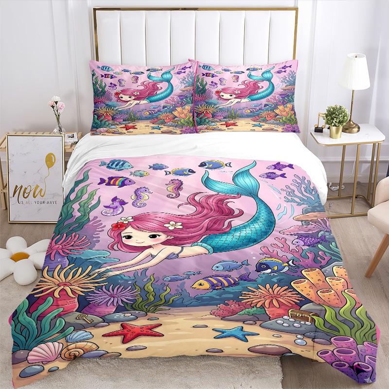 Mermaid Underwater Adventure Print 3Pcs Bedding Setduvet Cover With 2 Bedropillowcase Home Birthday Gift