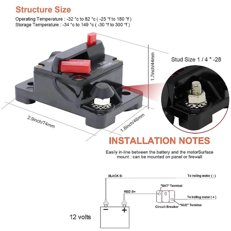 30A 40A 50A 60A 70A 80A 100A 120A 150A 200A 250A 300A AMP Предохранитель Сброс 12-48 В постоянного тока Автомобиль Лодка Водонепроницаемый Ручной сброс