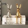 Sitting Rabbit Figurine Long Ears Bunny Resin Statue Sculpture Home Office Bookshelf Desktop Animal Decoration Ornament