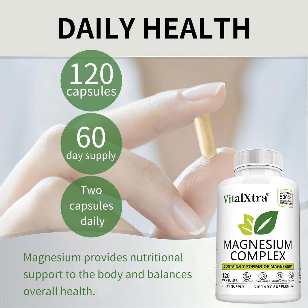 Magnesium complex supplement, beneficial for brain health, 120 capsules