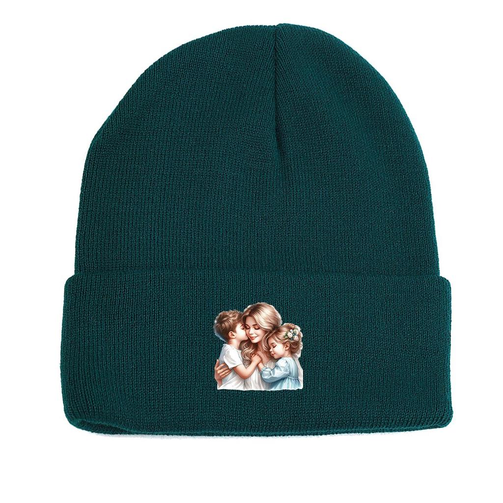 Mother Family Print Knit Hat Beanie, Man Cap Winter Fit Headwear Headwear Knitted Cap Beanie