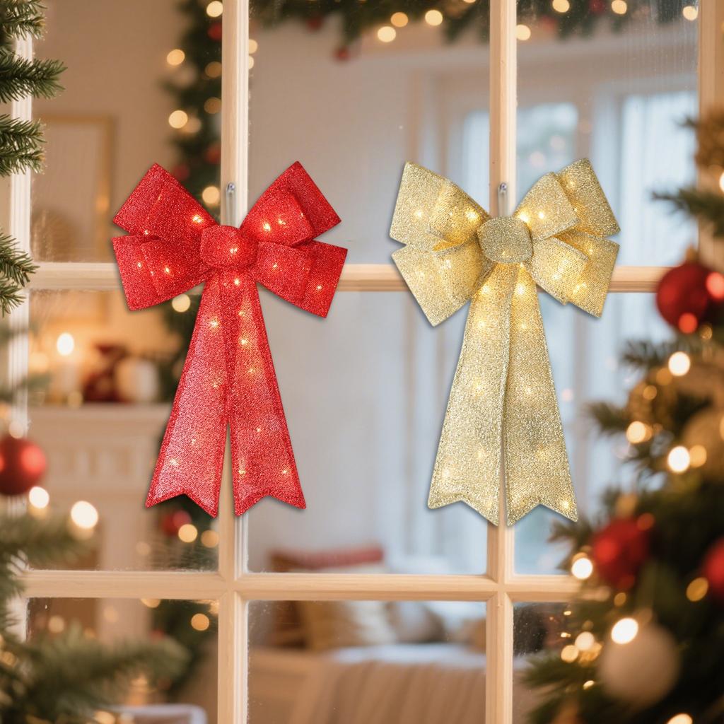 Рождественское блестящее украшение-бант со светом, сверкающий дизайн, праздничный декор для двери, уникальное рождественское украшение, украшение для вечеринки, подарок