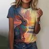 Summer Round Neck 3D Rabbit Pattern Printed Top Fashionable Casual Short Sleeved Women's T-shirts