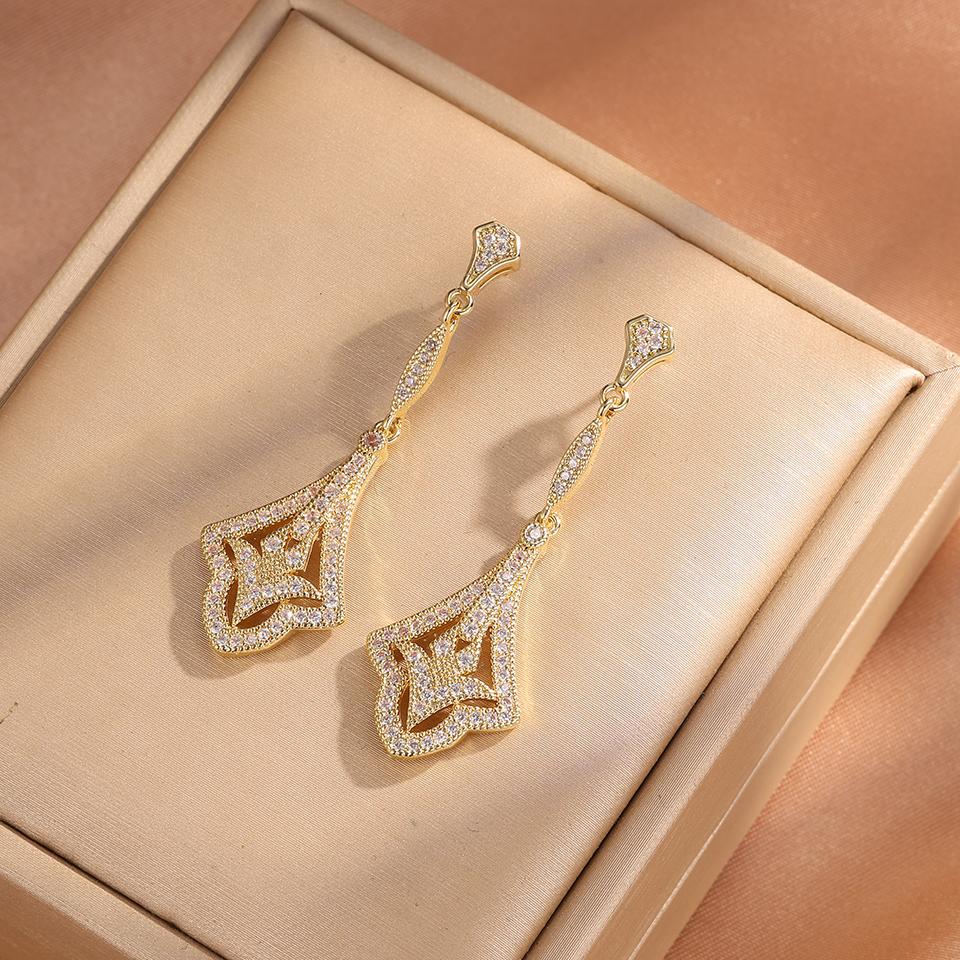 ZAKOL New Gold Color Super Shining Zircon Dangle Earrings for Women Shining CZ Luxury Bridal Wedding Party Zircon