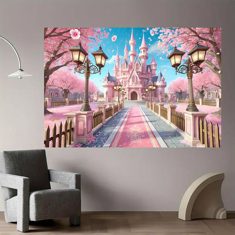 1PC, charming pink cherry blossom castle decoration, suitable for living rooms, bedrooms, offices, and outdoor decoration