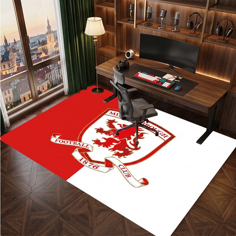 Middlesbrough Football Print Crystal Velvet Rug, Comfortable Water Absorbent Non Slip Indoor Floor Carpet