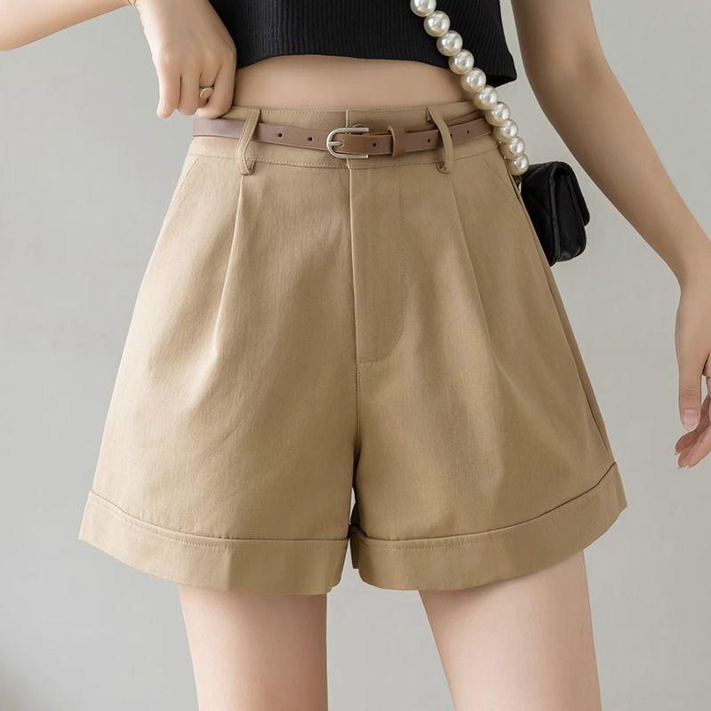 Женские шорты А-силуэта с высокой посадкой и широкими штанинами, с поясом - Летняя повседневная рабочая одежда 2025