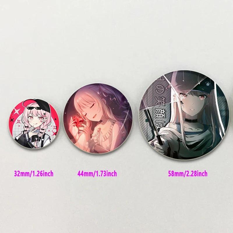 32/44/58mm Anime Mizuki Akiyama Badges Project SEKAI Brooch Round Brooches Jewelry Creative Art Pins for Backpack Decor Gift Accessory