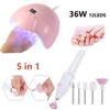Набор гелевых ногтей, 36 Вт, USB светодиодная УФ-лампа, сушилка для ногтей, 5 в 1, фреза для ногтей, шлифовальная машинка для ухода за ногтями, буфер для ногтей, средство для полировки, инструмент для удаления маникюра