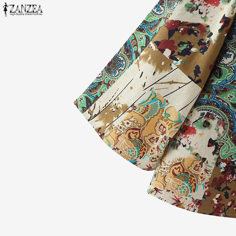 ZANZEA Women Ethnic Print Casual Round Neck 3/4 Sleeve Blouse
