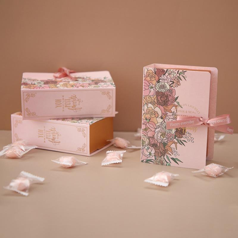5Pcs Book Shape Candy Box Wedding Party Decortion Gift Packaging Bag Candy Dragee with Ribbon