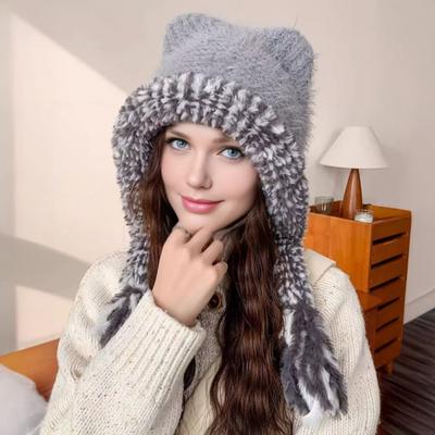Женская шапка с дизайном медвежьих ушек, утолщенная плюшевая шапка для защиты ушей, для катания на лыжах, кемпинга, путешествий, осенне-зимняя головная одежда