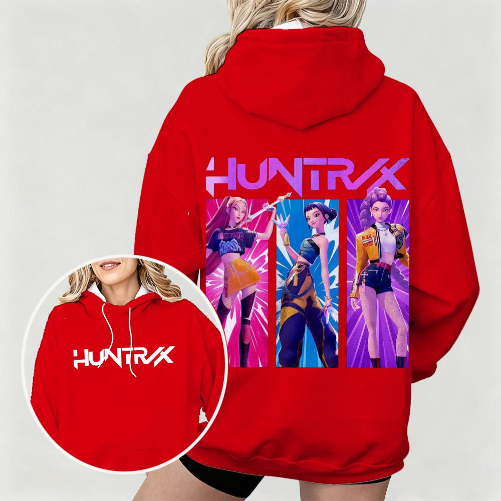 Новое женское худи оверсайз с принтом K-pop Охотники на демонов Анимированные персонажи Двусторонний художественный дизайн для повседневной носки