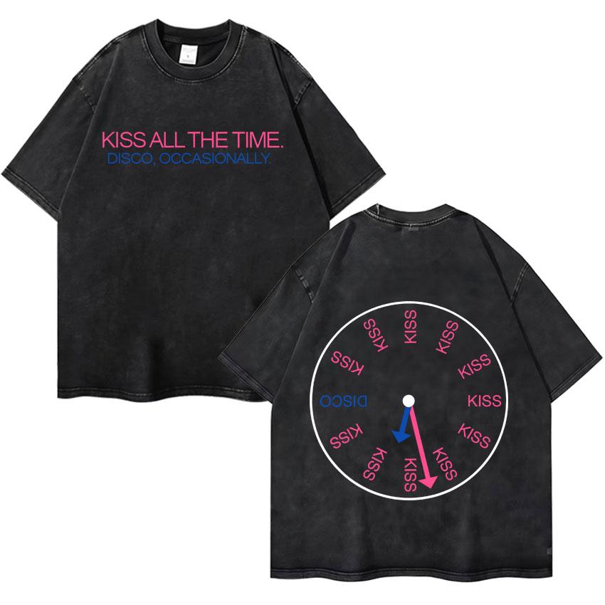 Harry Styles Kiss All The Time Disco Occasionally  Tour High Quality Vintage Washed ONeck Tshirt Fan Gift Unisex Cotton Tee