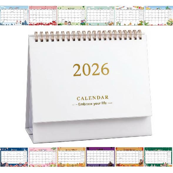 Small Desk Calendar 2025-2026, Standing Flip Monthly Calendar 7.5"x6.7" Stand Up Desktop Calendar Planner Organizer Scheduler Thick Paper Twin-Wire