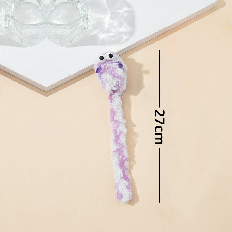 Pink White Plush Cat Toy, Long Worm Kitten Teaser with Bell, Interactive Pet Chew Play Toy for Cats Gift
