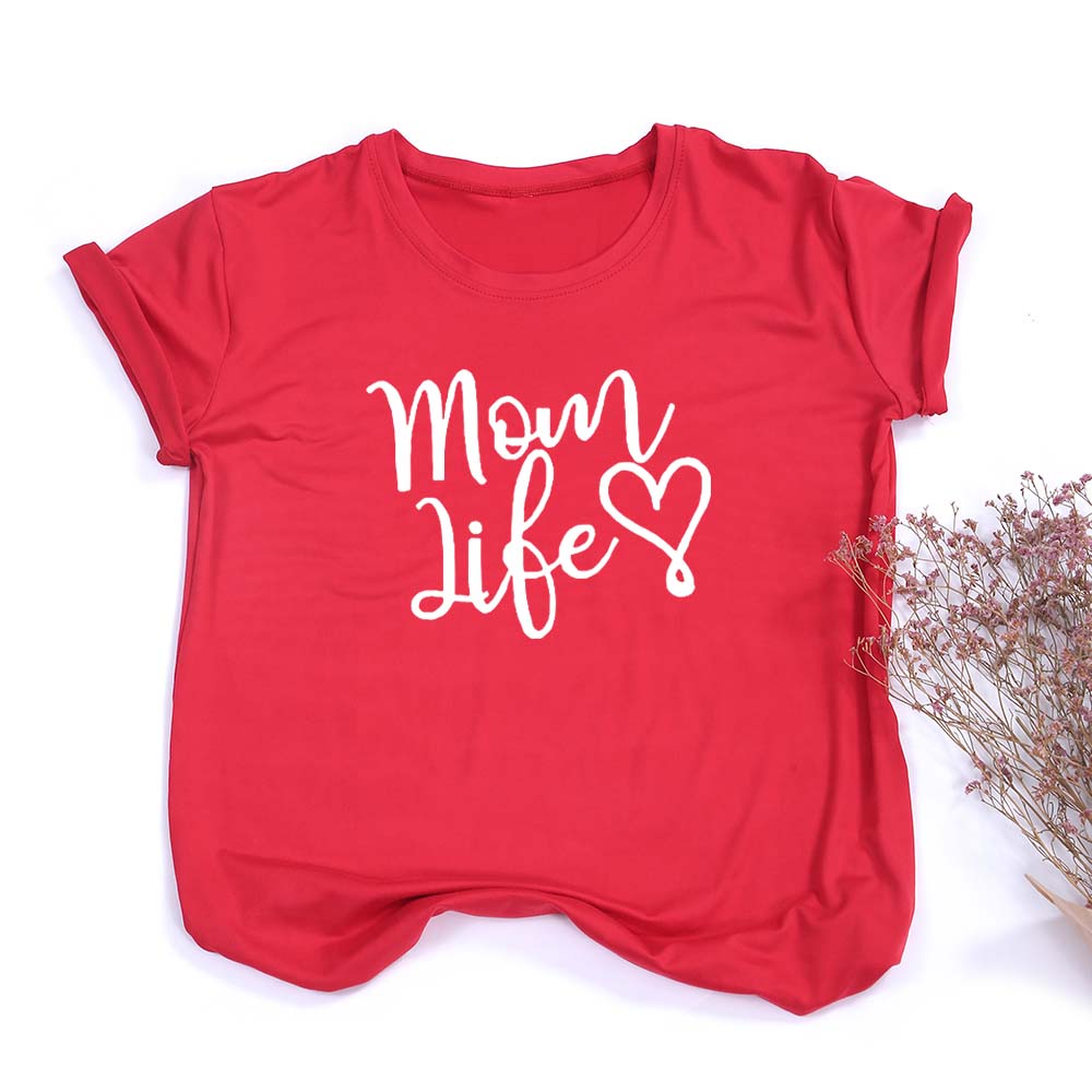 Mom Life Heart Letters Print Women Shirt Cotton Casual Funny Female Harajuku O Neck T Shirt